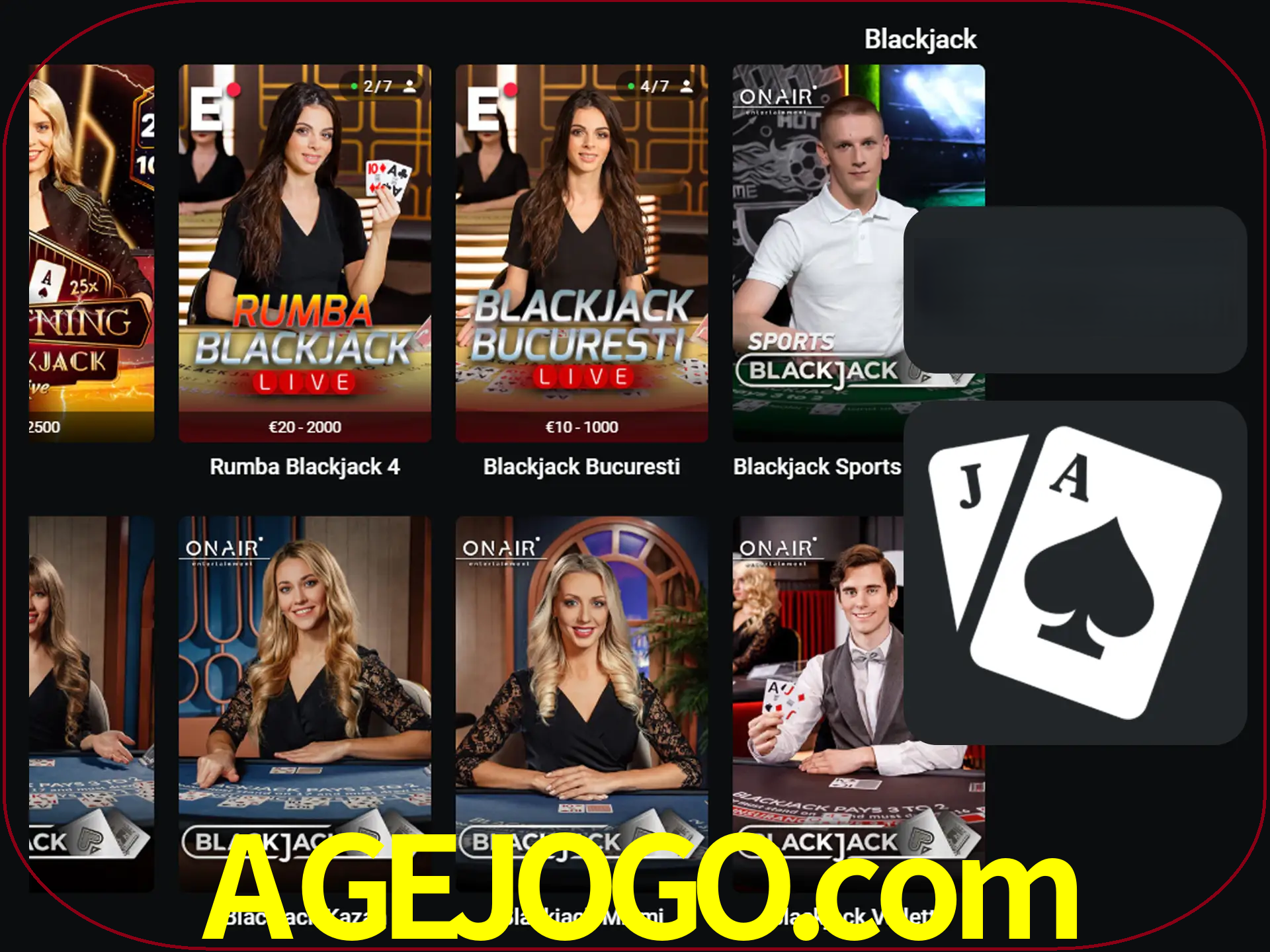 Escolha uma mesa completa de jogadores de blackjack.